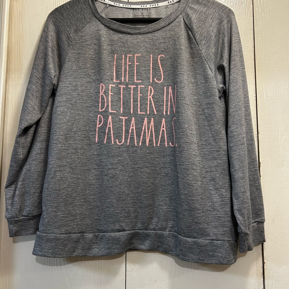 Gray with Pink Text Rae Dunn loungewear pajama top Size Medium